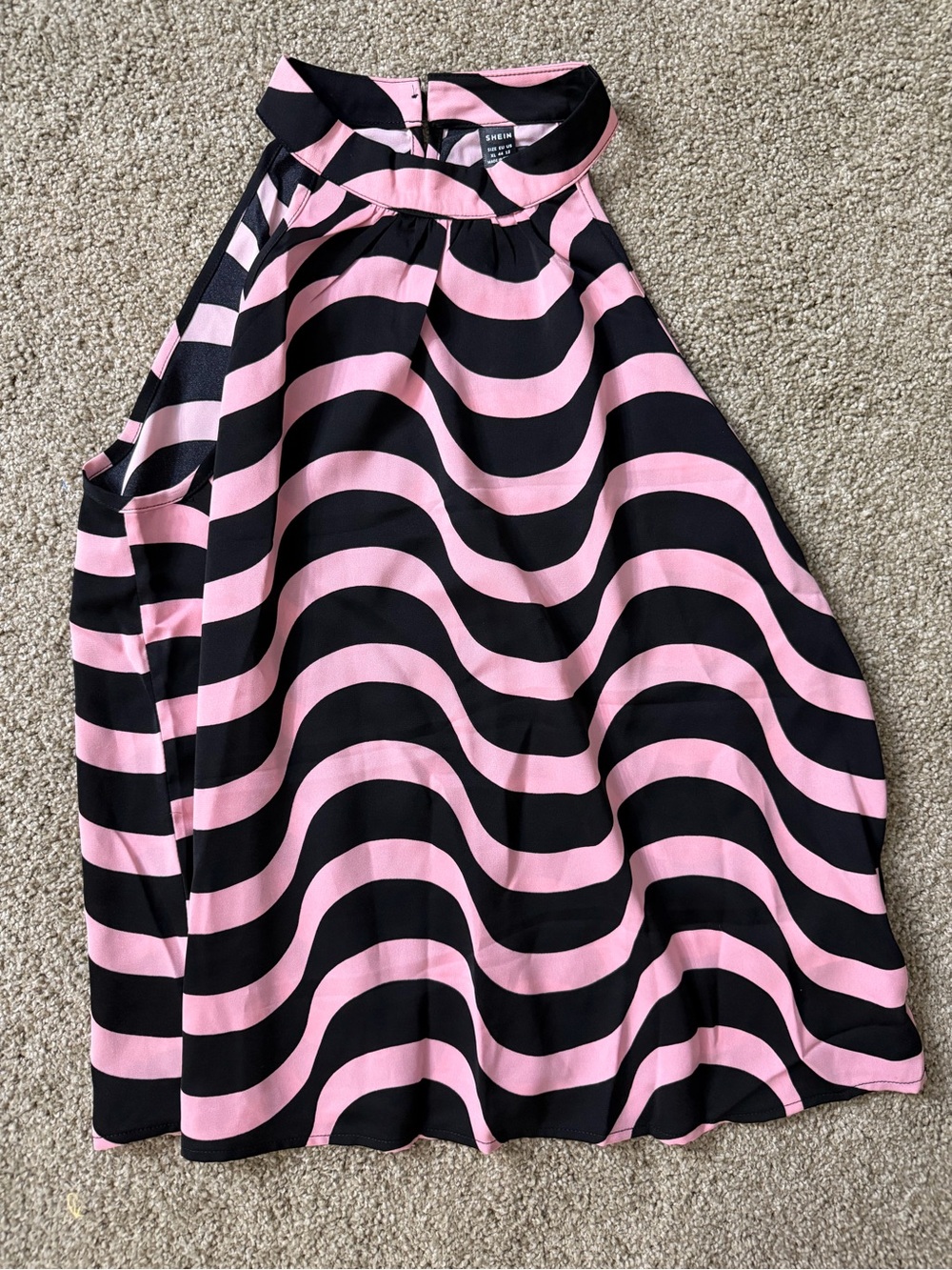 SHEIN Pink and Black Wavy Stripe Halter Tank Top